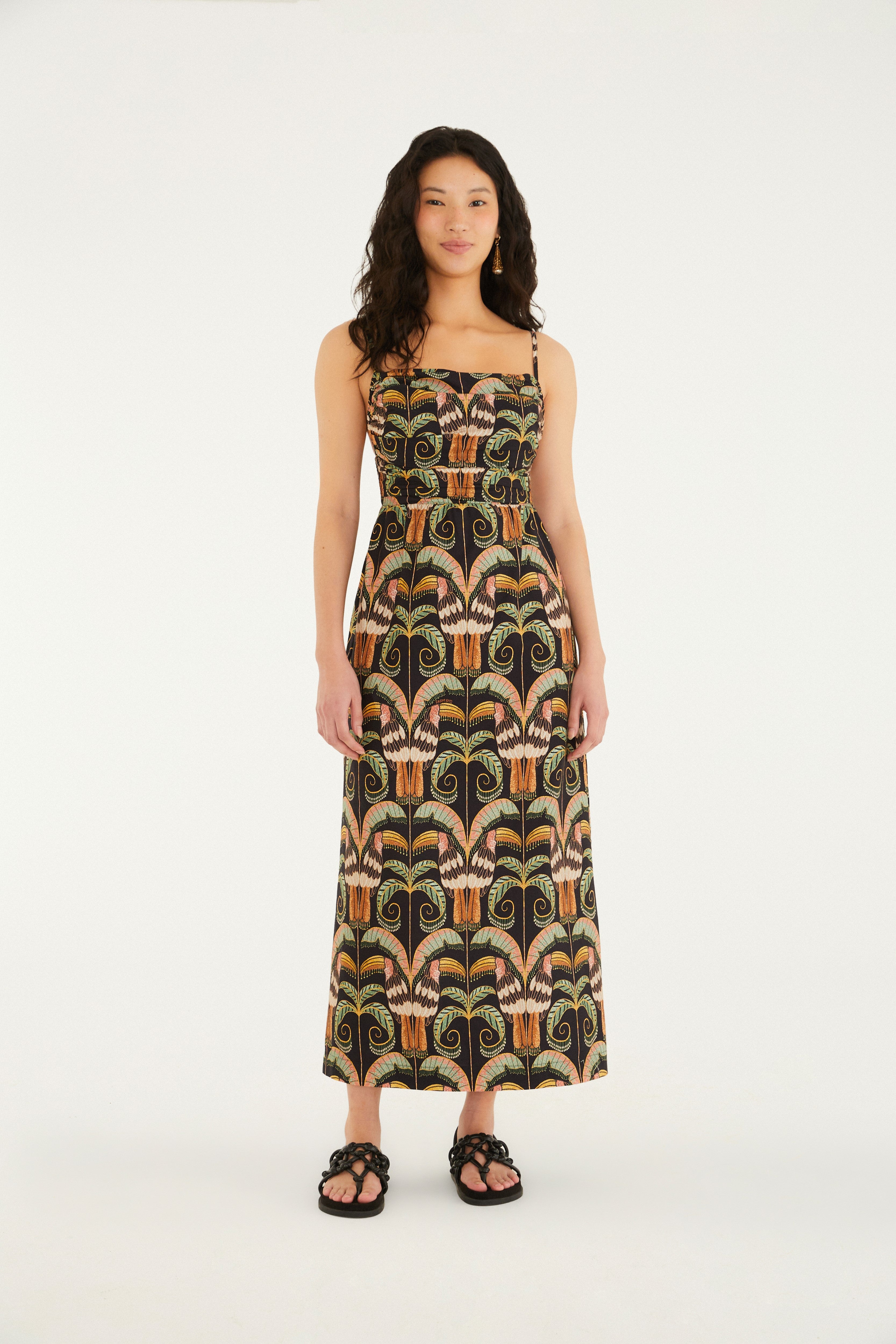 Royal Toucan Print Maxi Dress