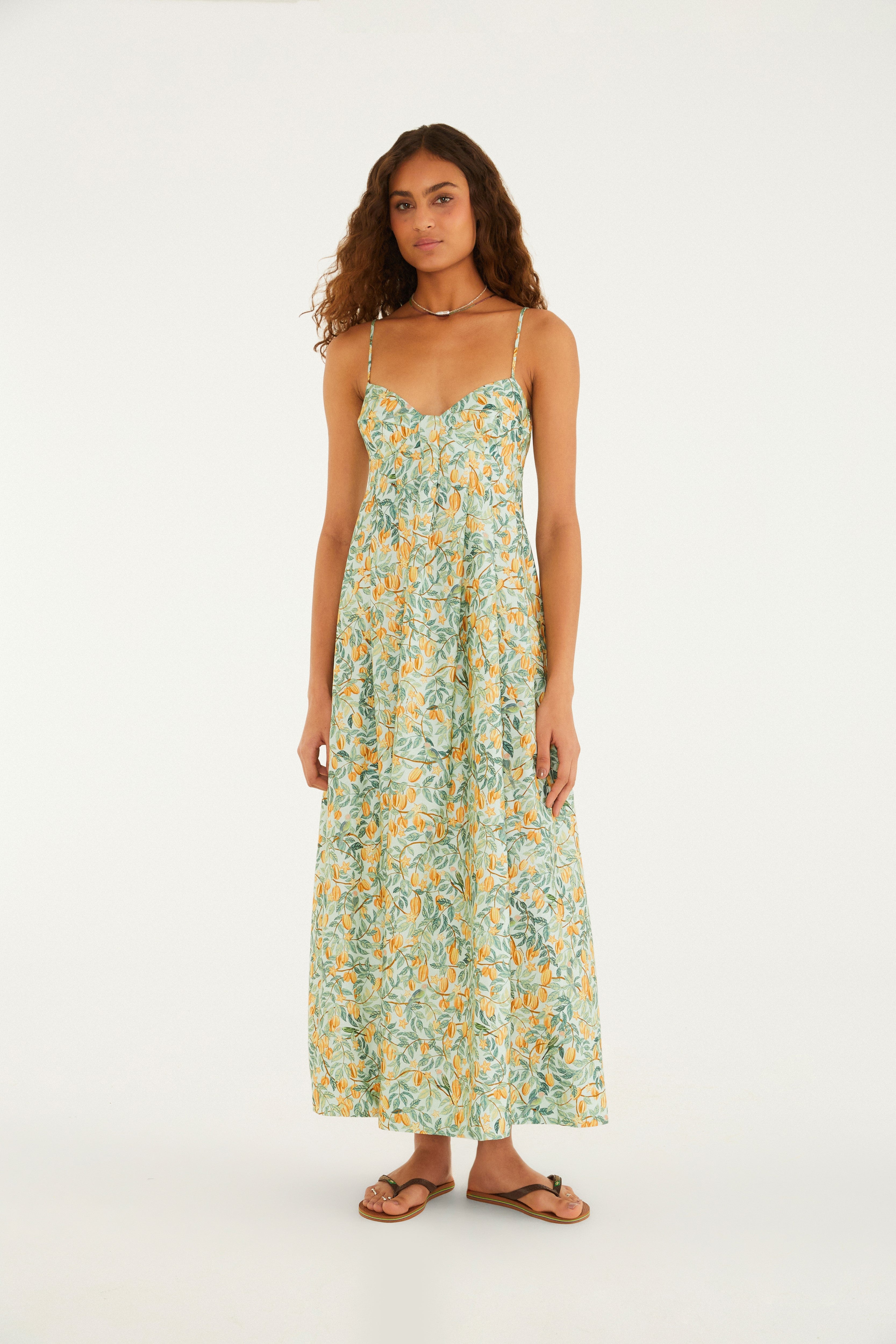 Star Fruit Print Split Dress