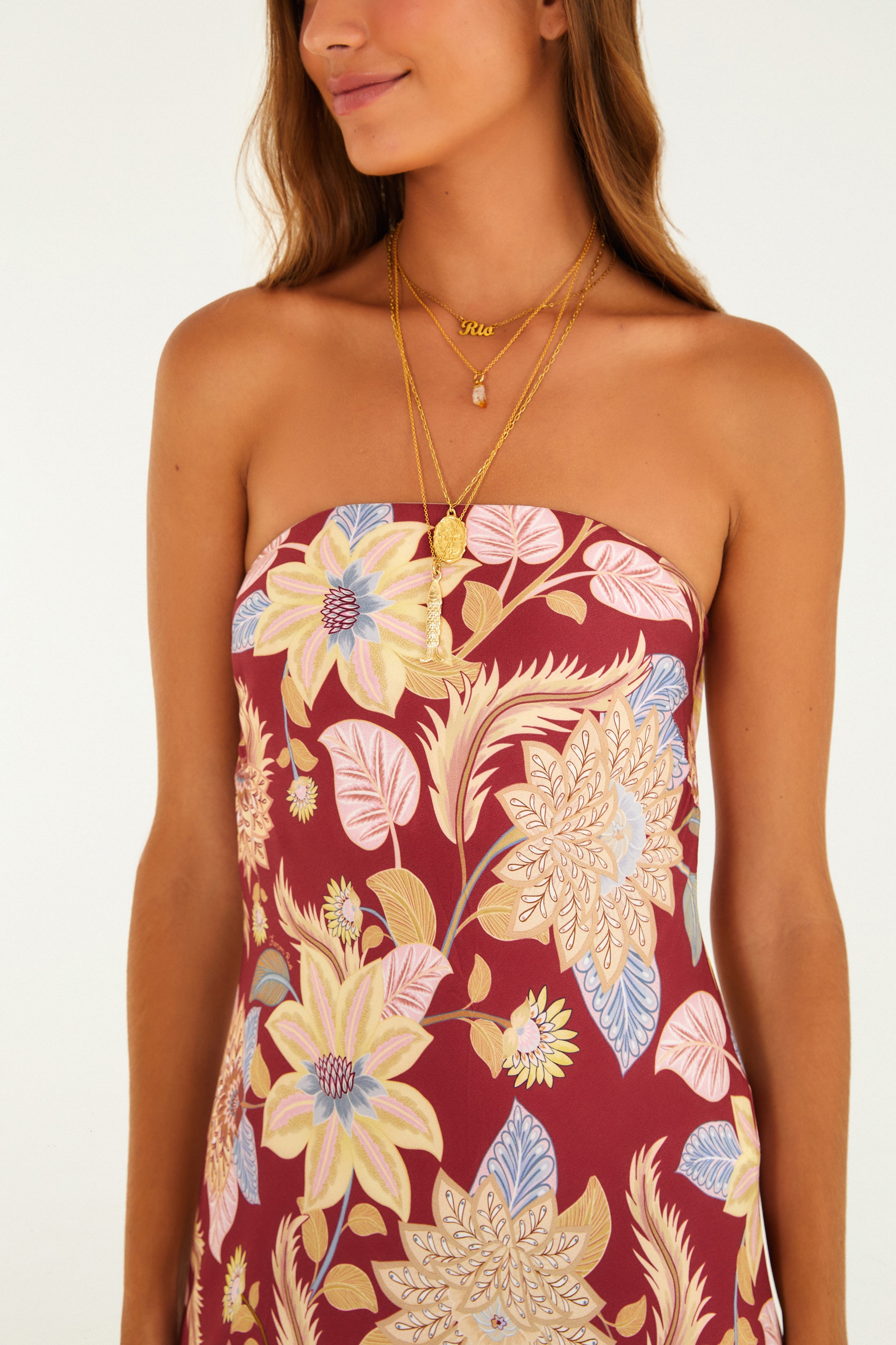 Floral Siena Print Strapless Maxi Dress